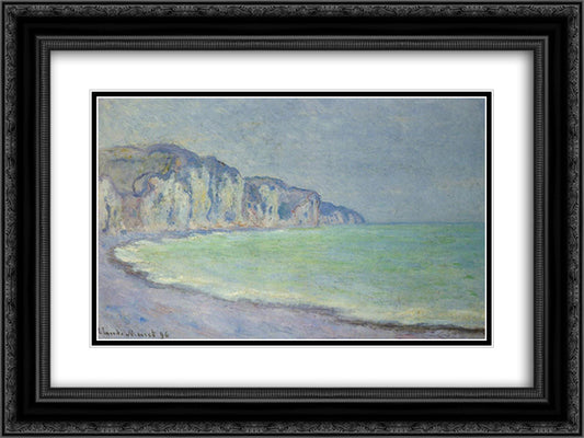 Cliff at Pourville 2 24x18 Black Ornate Wood Framed Art Print Poster with Double Matting by Monet, Claude