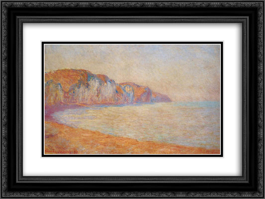 Cliff at Pourville in the Morning 24x18 Black Ornate Wood Framed Art Print Poster with Double Matting by Monet, Claude