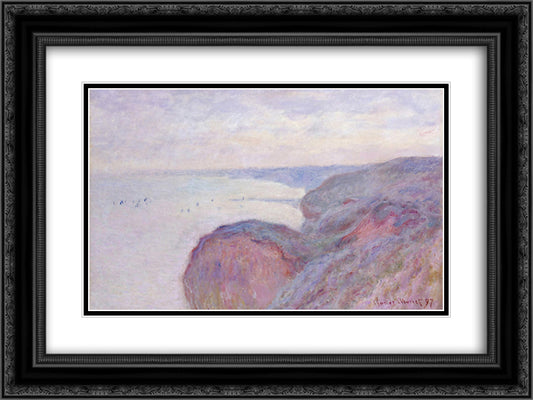 Cliff near Dieppe, Overcast Skies 24x18 Black Ornate Wood Framed Art Print Poster with Double Matting by Monet, Claude