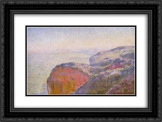 Cliff near Dieppe in the Morning 24x18 Black Ornate Wood Framed Art Print Poster with Double Matting by Monet, Claude