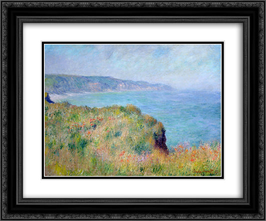 Cliff near Pourville 24x20 Black Ornate Wood Framed Art Print Poster with Double Matting by Monet, Claude