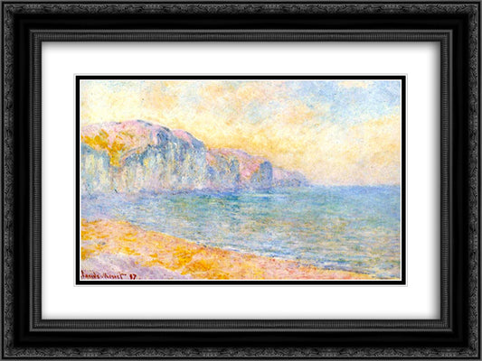 Cliffs at Pourville, Morning 24x18 Black Ornate Wood Framed Art Print Poster with Double Matting by Monet, Claude