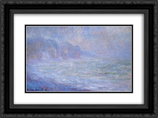 Cliffs at Pourville, Rain 24x18 Black Ornate Wood Framed Art Print Poster with Double Matting by Monet, Claude