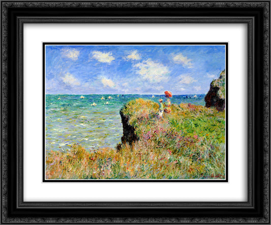 Clifftop Walk at Pourville 24x20 Black Ornate Wood Framed Art Print Poster with Double Matting by Monet, Claude