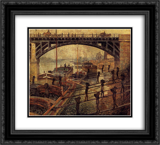 Coal Dockers 22x20 Black Ornate Wood Framed Art Print Poster with Double Matting by Monet, Claude