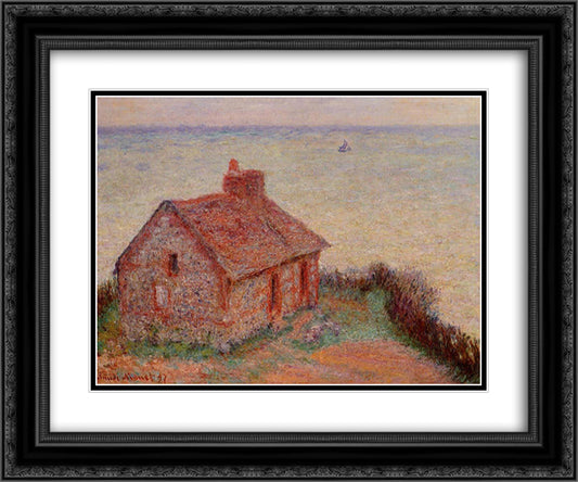 Customs House, Rose Effect 24x20 Black Ornate Wood Framed Art Print Poster with Double Matting by Monet, Claude