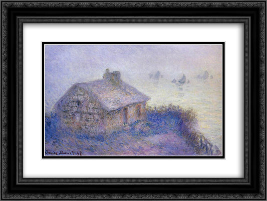 Customs House at Varengeville in the Fog 24x18 Black Ornate Wood Framed Art Print Poster with Double Matting by Monet, Claude