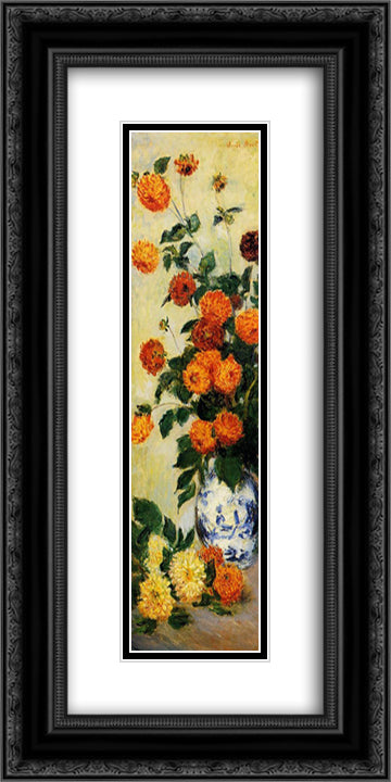Dahlias 12x24 Black Ornate Wood Framed Art Print Poster with Double Matting by Monet, Claude