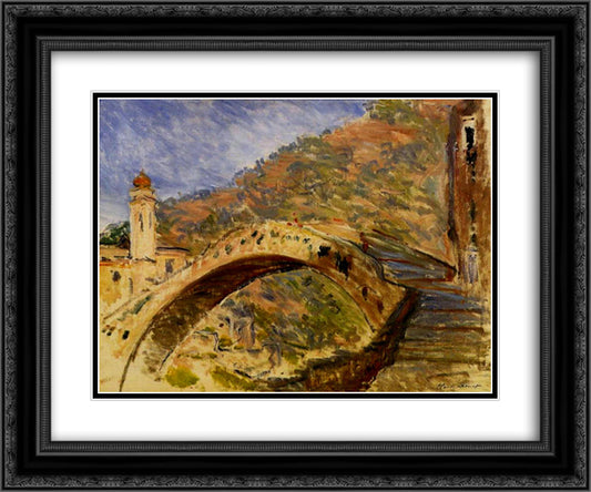 Dolceacqua, Bridge 24x20 Black Ornate Wood Framed Art Print Poster with Double Matting by Monet, Claude