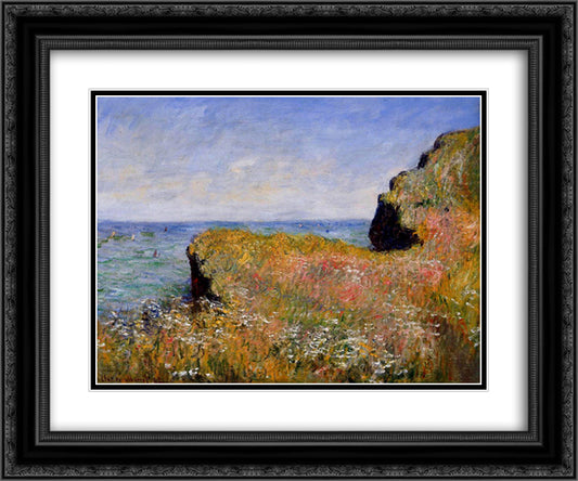 Edge of the Cliff, Pourville 24x20 Black Ornate Wood Framed Art Print Poster with Double Matting by Monet, Claude