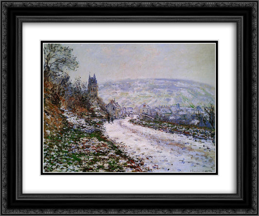 Entering the Village of Vetheuil in Winter 24x20 Black Ornate Wood Framed Art Print Poster with Double Matting by Monet, Claude