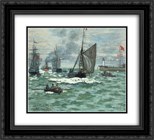 Entrance to the Port of Honfleur 22x20 Black Ornate Wood Framed Art Print Poster with Double Matting by Monet, Claude