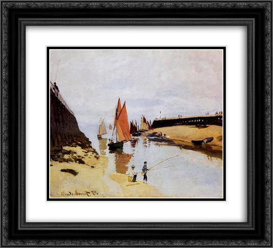 Entrance to the Port of Trouville 22x20 Black Ornate Wood Framed Art Print Poster with Double Matting by Monet, Claude