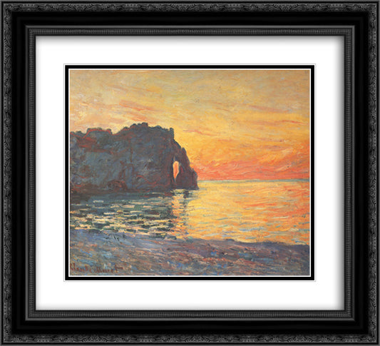 Etretat, Cliff of d`Aval, Sunset 22x20 Black Ornate Wood Framed Art Print Poster with Double Matting by Monet, Claude