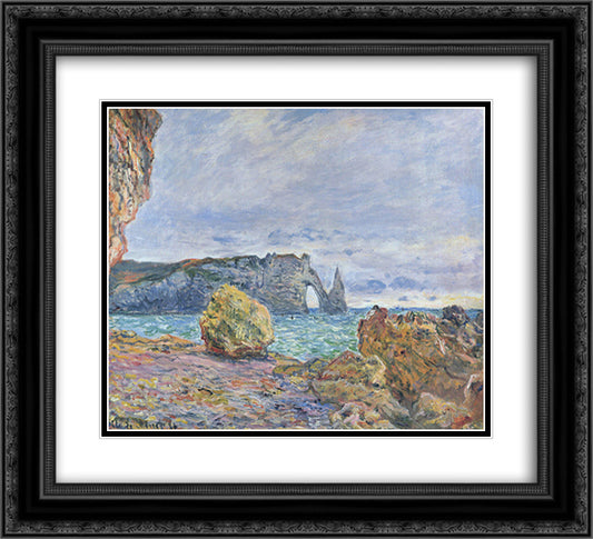 Etretat, the Beach and the Porte d'Aval 22x20 Black Ornate Wood Framed Art Print Poster with Double Matting by Monet, Claude