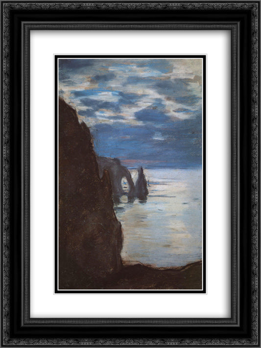 Etretat, the Needle Rock and Porte d'Aval 18x24 Black Ornate Wood Framed Art Print Poster with Double Matting by Monet, Claude