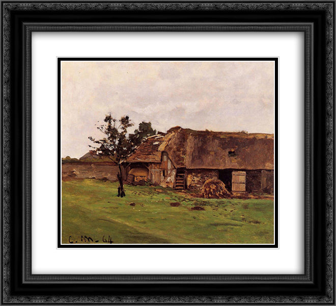 Farm near Honfleur 22x20 Black Ornate Wood Framed Art Print Poster with Double Matting by Monet, Claude