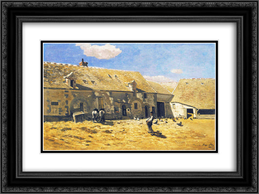 Farmyard at Chailly 24x18 Black Ornate Wood Framed Art Print Poster with Double Matting by Monet, Claude