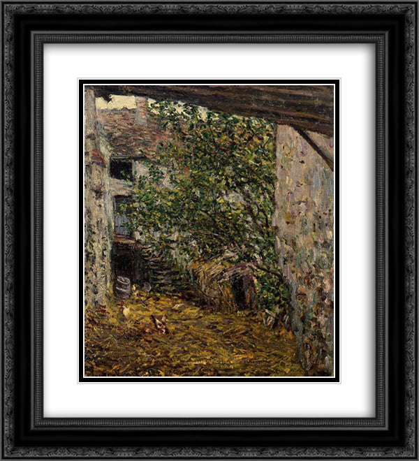 Farmyard 20x22 Black Ornate Wood Framed Art Print Poster with Double Matting by Monet, Claude
