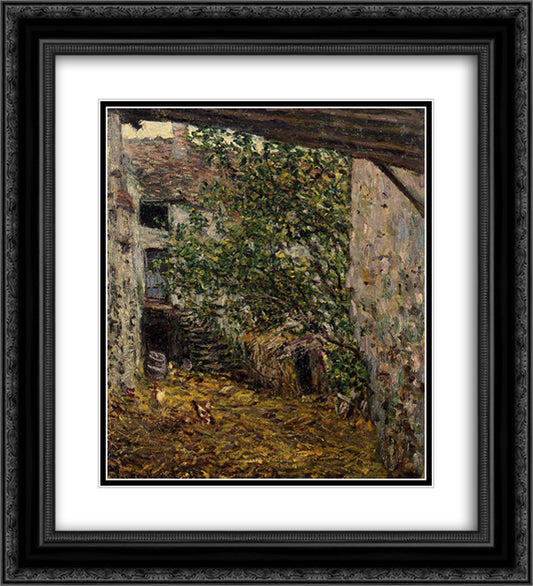 Farmyard 20x22 Black Ornate Wood Framed Art Print Poster with Double Matting by Monet, Claude