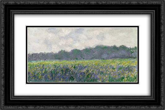 Field of Yellow Irises at Giverny 24x16 Black Ornate Wood Framed Art Print Poster with Double Matting by Monet, Claude