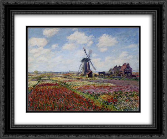 Fields of Tulip With The Rijnsburg Windmill 24x20 Black Ornate Wood Framed Art Print Poster with Double Matting by Monet, Claude