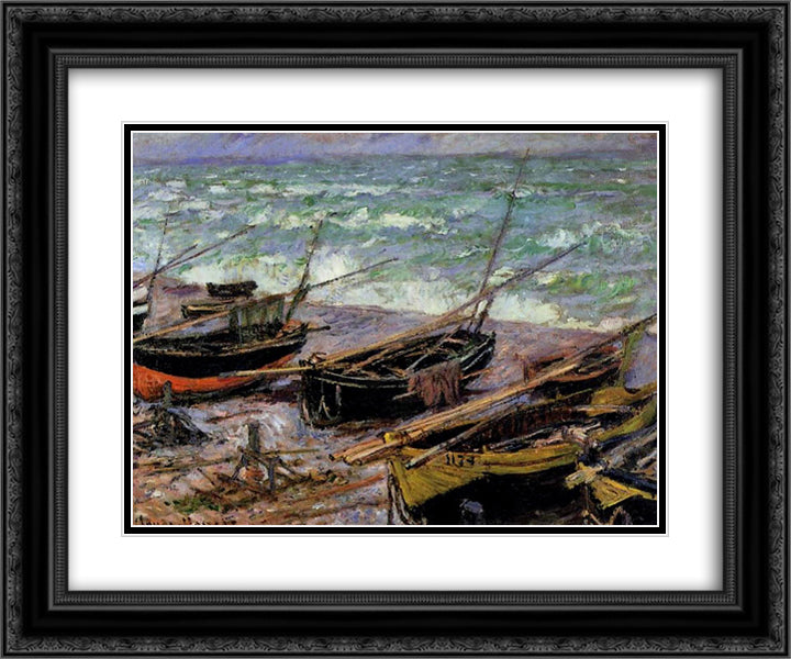 Fishing Boats 24x20 Black Ornate Wood Framed Art Print Poster with Double Matting by Monet, Claude