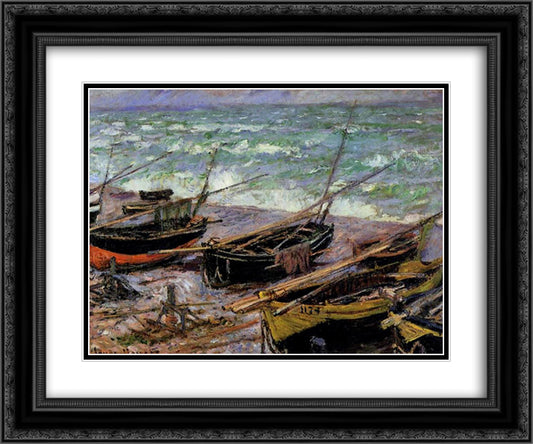 Fishing Boats 24x20 Black Ornate Wood Framed Art Print Poster with Double Matting by Monet, Claude
