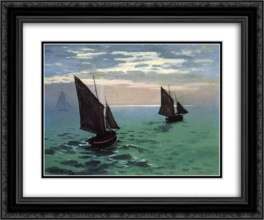 Fishing Boats at Sea 24x20 Black Ornate Wood Framed Art Print Poster with Double Matting by Monet, Claude