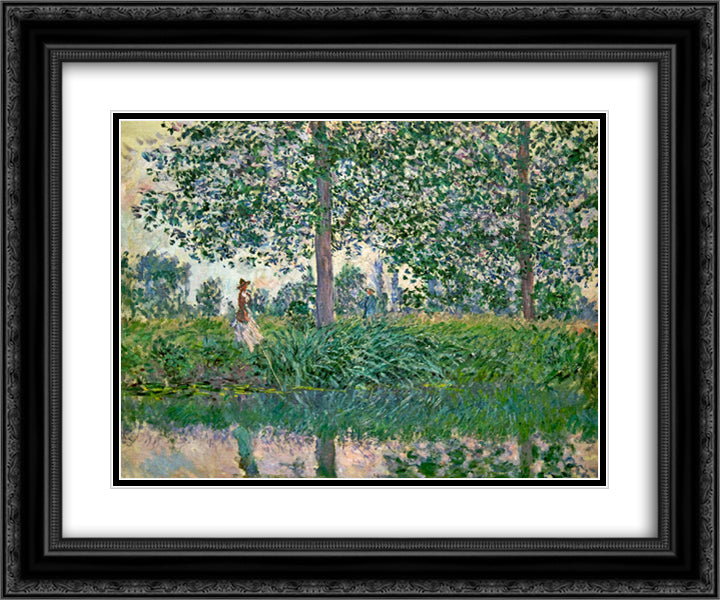 Fishing on the River Epte 24x20 Black Ornate Wood Framed Art Print Poster with Double Matting by Monet, Claude