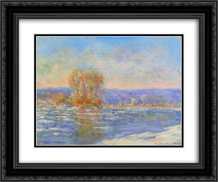 Floating Ice near Bennecourt 24x20 Black Ornate Wood Framed Art Print Poster with Double Matting by Monet, Claude