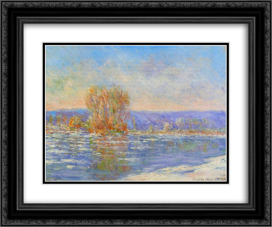 Floating Ice near Bennecourt 24x20 Black Ornate Wood Framed Art Print Poster with Double Matting by Monet, Claude