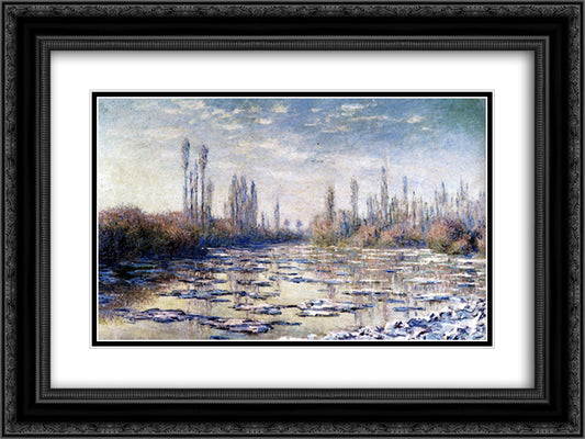 Floating Ice Near Vetheuil 24x18 Black Ornate Wood Framed Art Print Poster with Double Matting by Monet, Claude