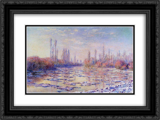 Floating Ice on the Seine 24x18 Black Ornate Wood Framed Art Print Poster with Double Matting by Monet, Claude