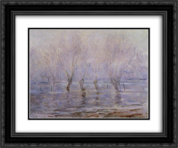Flood at Giverny 24x20 Black Ornate Wood Framed Art Print Poster with Double Matting by Monet, Claude