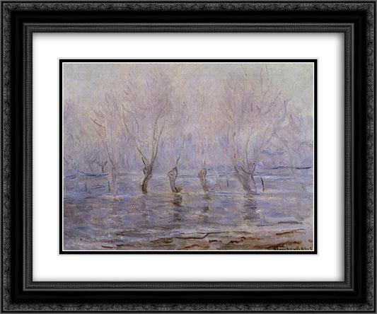 Flood at Giverny 24x20 Black Ornate Wood Framed Art Print Poster with Double Matting by Monet, Claude