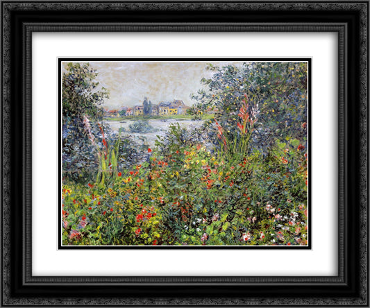 Flowers at Vetheuil 24x20 Black Ornate Wood Framed Art Print Poster with Double Matting by Monet, Claude