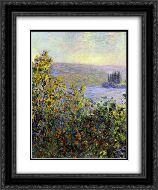 Flowers Beds at Vetheuil 20x24 Black Ornate Wood Framed Art Print Poster with Double Matting by Monet, Claude