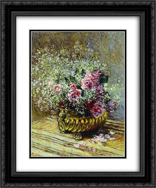 Flowers in a Pot 20x24 Black Ornate Wood Framed Art Print Poster with Double Matting by Monet, Claude
