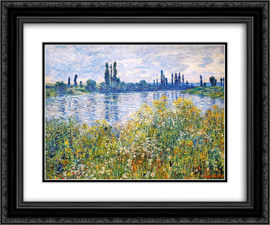 Flowers on the Banks of Seine near Vetheuil 24x20 Black Ornate Wood Framed Art Print Poster with Double Matting by Monet, Claude