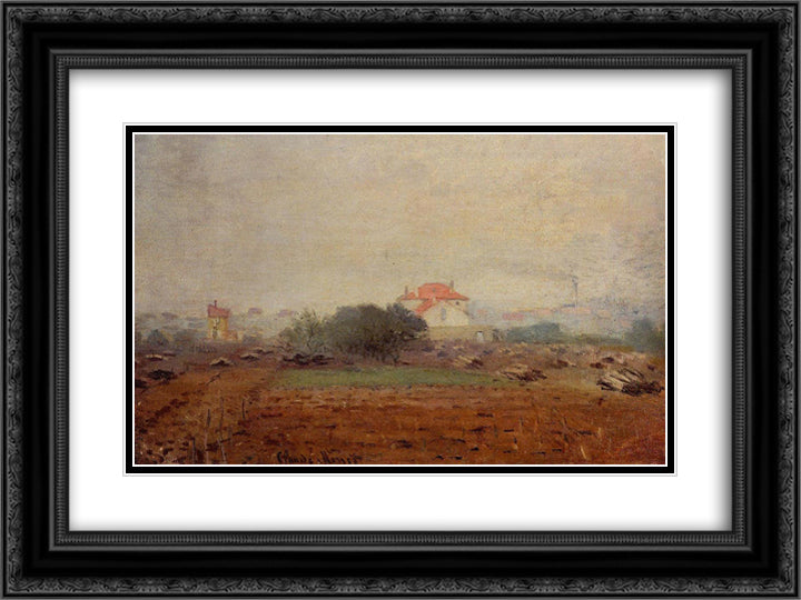 Fog 24x18 Black Ornate Wood Framed Art Print Poster with Double Matting by Monet, Claude