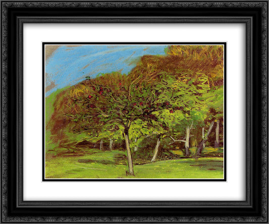 Fruit Trees 24x20 Black Ornate Wood Framed Art Print Poster with Double Matting by Monet, Claude