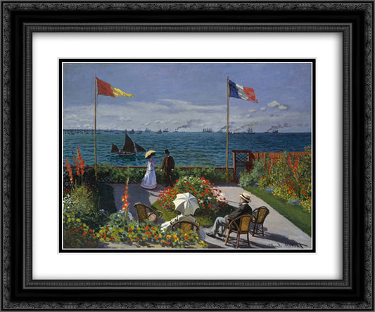 Garden at Sainte-Adresse 24x20 Black Ornate Wood Framed Art Print Poster with Double Matting by Monet, Claude