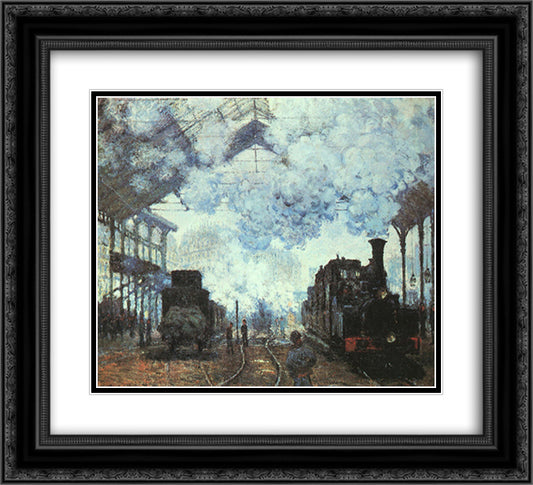 Gare St.-Lazare 22x20 Black Ornate Wood Framed Art Print Poster with Double Matting by Monet, Claude