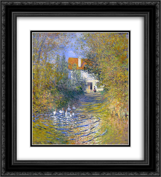 Geese in the creek 20x22 Black Ornate Wood Framed Art Print Poster with Double Matting by Monet, Claude