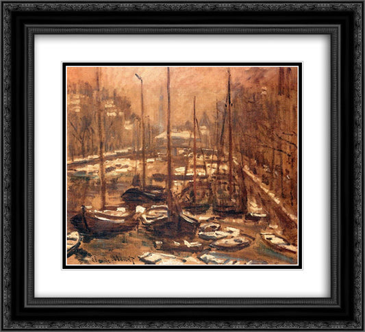 Geldersekade of Amsterdam Invierno 22x20 Black Ornate Wood Framed Art Print Poster with Double Matting by Monet, Claude