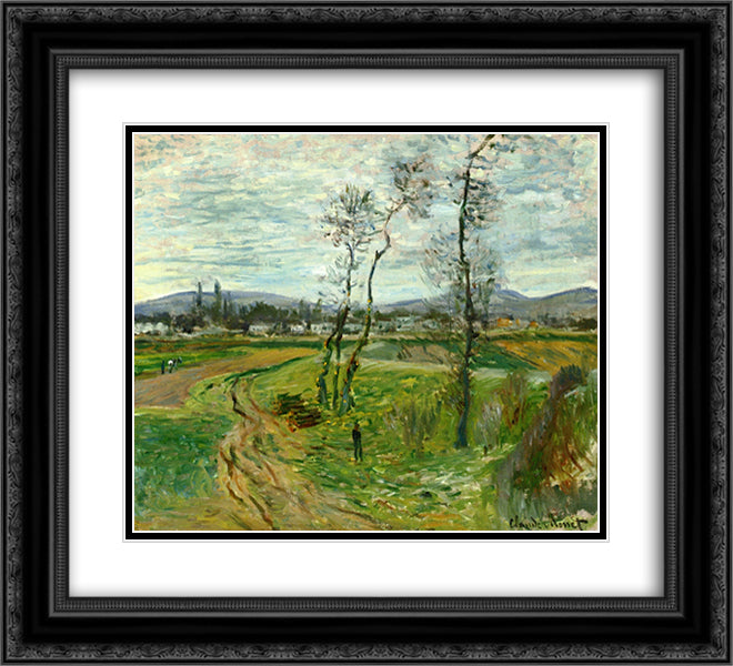 Gennevilliers Plain 22x20 Black Ornate Wood Framed Art Print Poster with Double Matting by Monet, Claude
