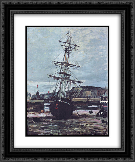 Gestrandetes Boot in Fecamp 20x24 Black Ornate Wood Framed Art Print Poster with Double Matting by Monet, Claude