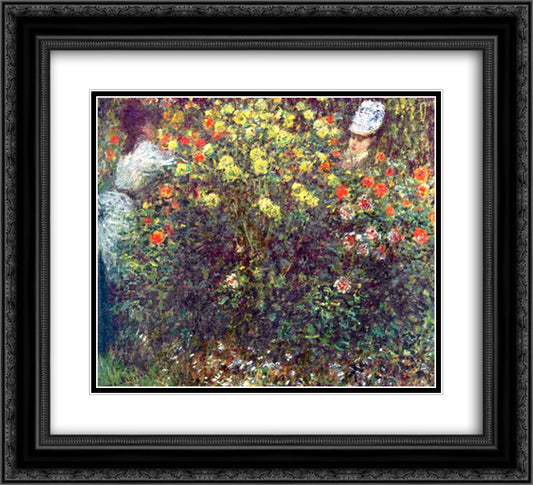 Girls in the Garden 22x20 Black Ornate Wood Framed Art Print Poster with Double Matting by Monet, Claude
