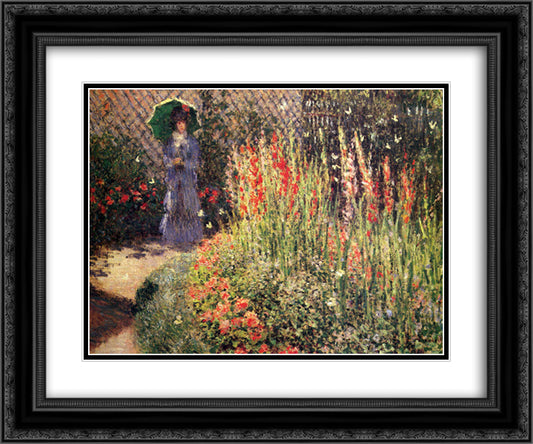 Gladioli 24x20 Black Ornate Wood Framed Art Print Poster with Double Matting by Monet, Claude